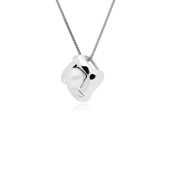 Gemondo Classic Pearl Square Crossover Pendant In 925 Sterling Silver