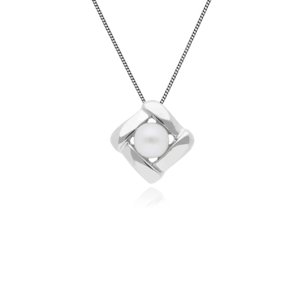 gemondo Classic Pearl Square Crossover Pendant in 925 Sterling Silver