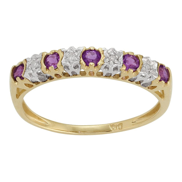 gemondo Classic Round Amethyst & Diamond Half Eternity Ring in 9ct Yellow Gold