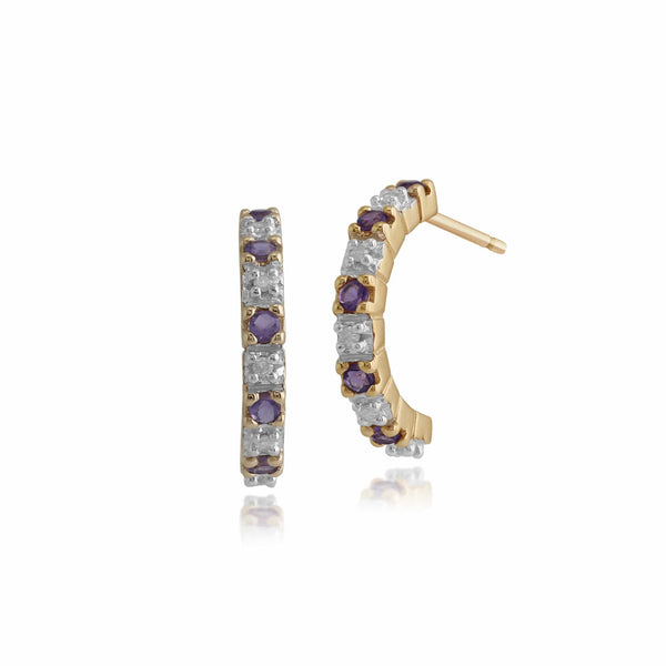 gemondo Classic Round Amethyst & Diamond Half Hoop Earrings in 9ct Yellow Gold