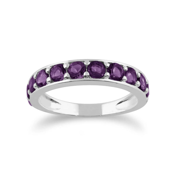 gemondo Classic Round Amethyst Half Eternity Ring in 925 Sterling Silver