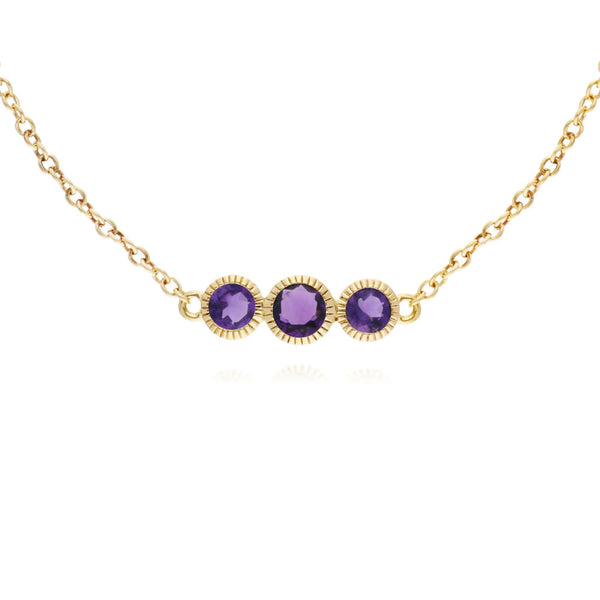 Gemondo Classic Round Amethyst Three Stone Milgrain Bracelet In 9ct Gold