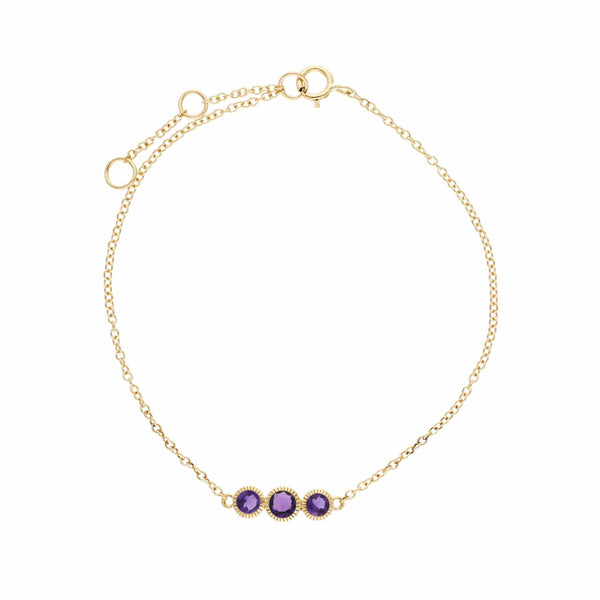 gemondo Classic Round Amethyst Three Stone Milgrain Bracelet in 9ct Gold