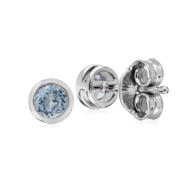 Gemondo Classic Round Aquamarine Bezel Stud Earrings In 925 Sterling Silver