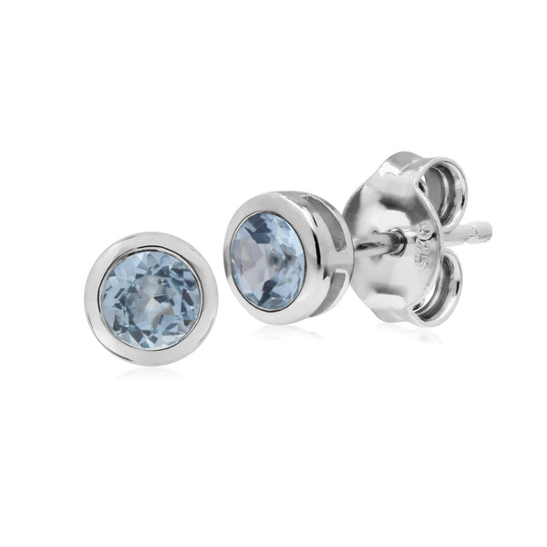gemondo Classic Round Aquamarine Bezel Stud Earrings in 925 Sterling Silver gemondo Classic Round Aquamarine Bezel Stud Earrings in 925 Sterling Silver