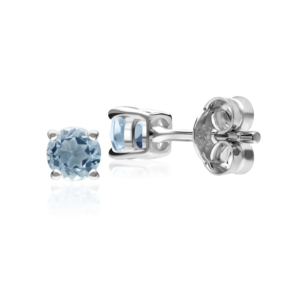 Gemondo Classic Round Aquamarine Stud Earrings In 9ct White Gold 3.5mm