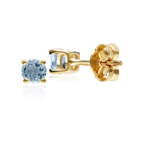 Gemondo Classic Round Aquamarine Stud Earrings In 9ct Yellow Gold 3.5mm