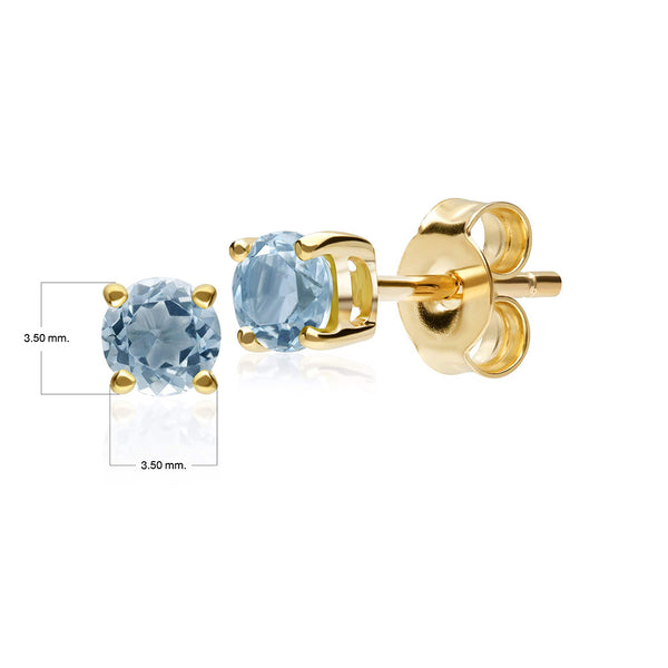 Gemondo Classic Round Aquamarine Stud Earrings In 9ct Yellow Gold 3.5mm