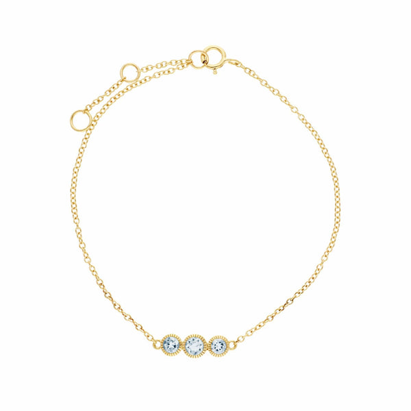 Gemondo Classic Round Aquamarine Three Stone Milgrain Bracelet In 9ct Yellow Gold