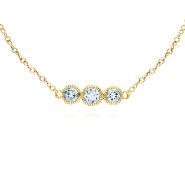 gemondo Classic Round Aquamarine Three Stone Milgrain Bracelet in 9ct Yellow Gold