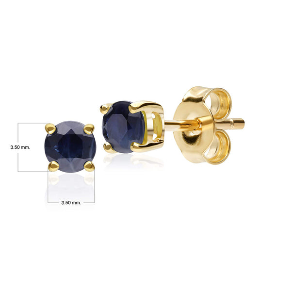 Gemondo Classic Round Black Sapphire Stud Earrings In 9ct Yellow Gold 3.5mm