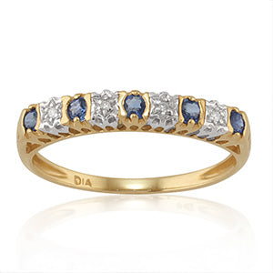 gemondo Classic Round Blue Sapphire & Diamond Half Eternity Ring in 9ct Yellow Gold
