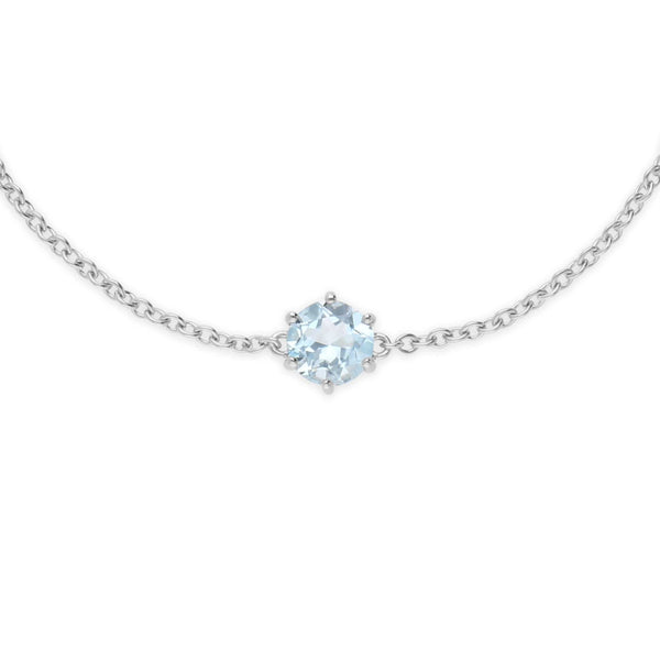 Gemondo Classic Round Blue Topaz 6 Claw Set Single Stone Bracelet In 925 Sterling Silver