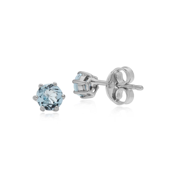 Gemondo Classic Round Blue Topaz Claw Set Stud Earrings In Sterling Silver