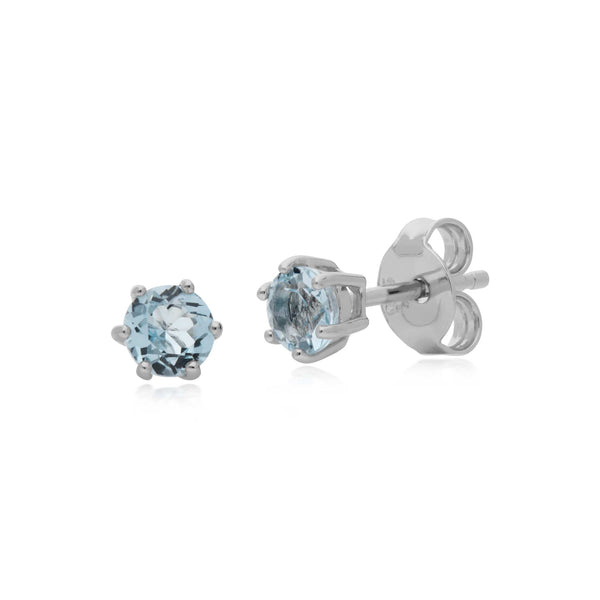 gemondo Classic Round Blue Topaz Claw Set Stud Earrings in Sterling Silver