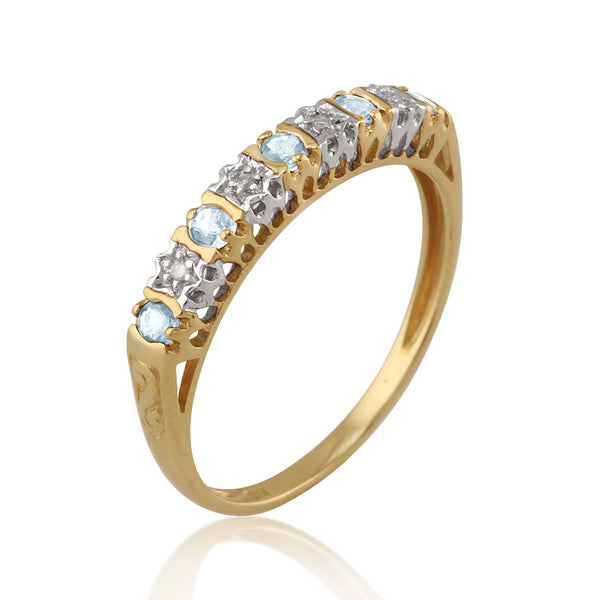 Gemondo Classic Round Blue Topaz & Diamond Eternity Ring In 9ct Yellow Gold