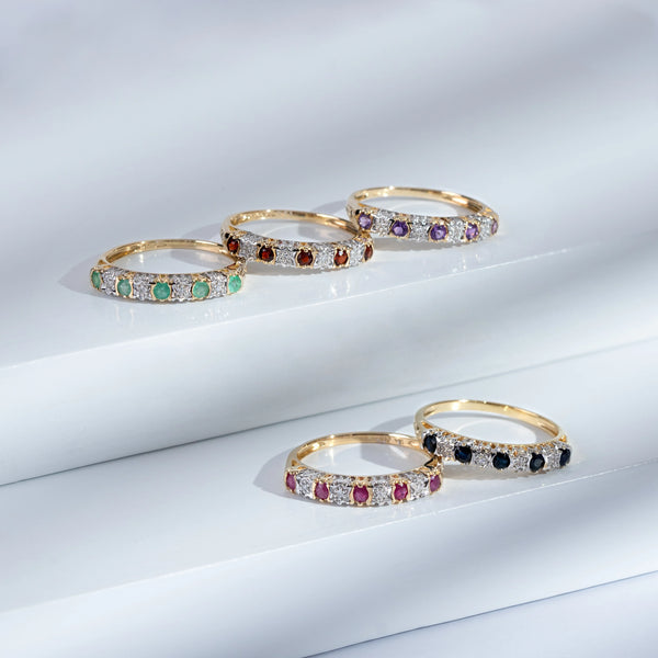 Gemondo Classic Round Blue Topaz & Diamond Eternity Ring In 9ct Yellow Gold