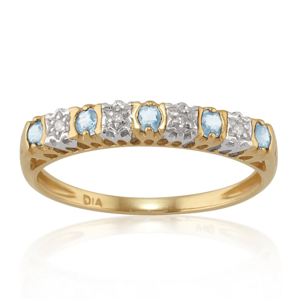 gemondo Classic Round Blue Topaz & Diamond Eternity Ring in 9ct Yellow Gold