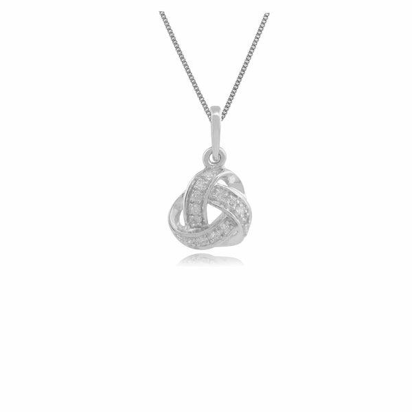 gemondo Classic Round Diamond Love Knot Pendant in 9ct White Gold