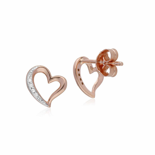 Gemondo Classic Round Diamond Open Love Heart Stud Earrings In 9ct Rose Gold