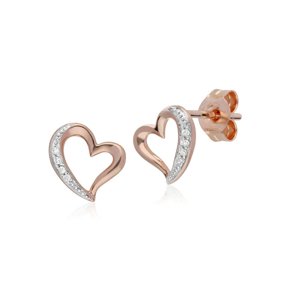gemondo Classic Round Diamond Open Love Heart Stud Earrings in 9ct Rose Gold