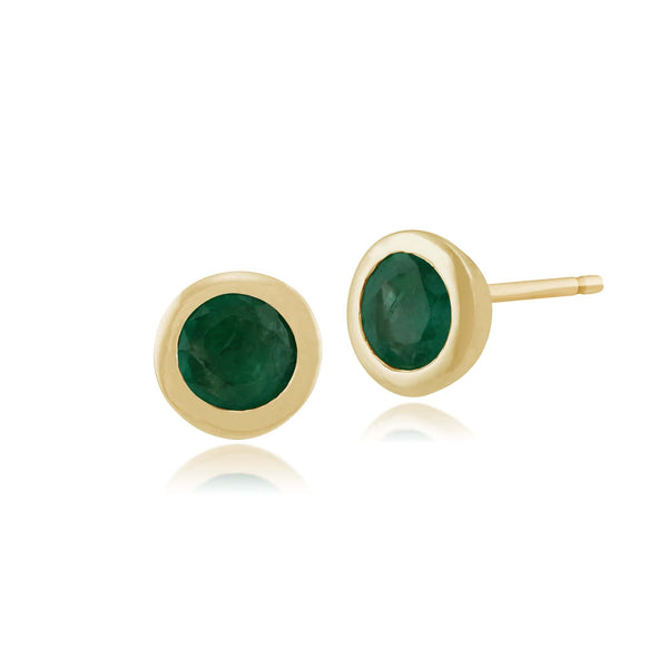 gemondo Classic Round Emerald Bezel Stud Earrings in 9ct Yellow Gold