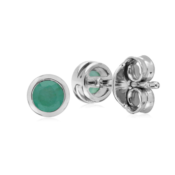 Gemondo Classic Round Emerald Bezel Stud Earrings In Sterling Silver