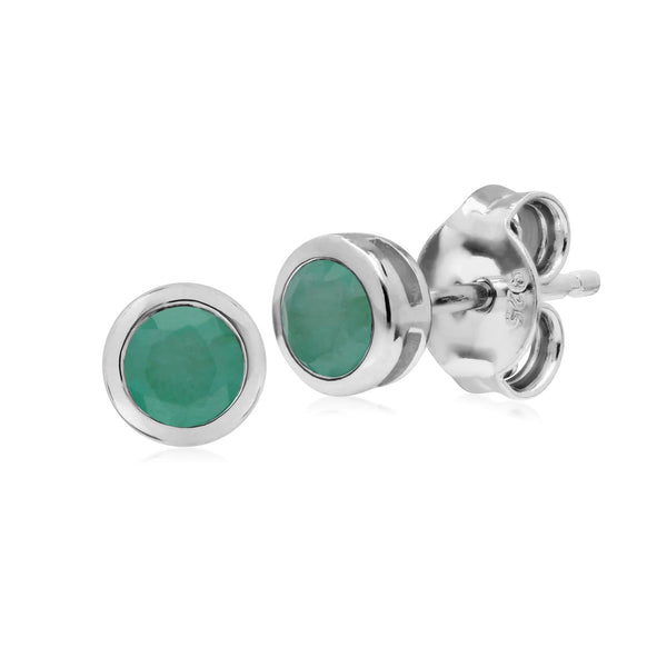 gemondo Classic Round Emerald Bezel Stud Earrings in Sterling Silver