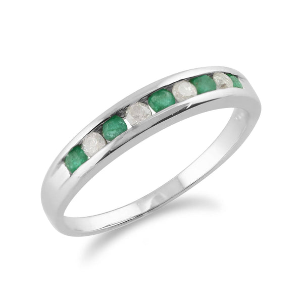 Gemondo Classic Round Emerald & Diamond Half Eternity Ring In White 9ct Gold