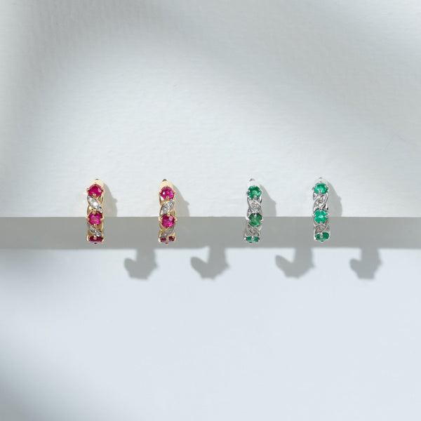 Gemondo Classic Round Emerald & Diamond Half Hoop Earrings In 9ct White Gold