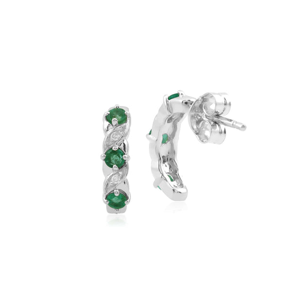 Gemondo Classic Round Emerald & Diamond Half Hoop Earrings In 9ct White Gold