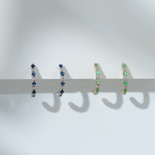 Gemondo Classic Round Emerald & Diamond Half Hoop Style Earrings In 9ct Yellow Gold