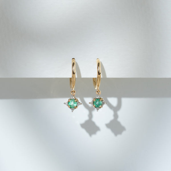 Gemondo Classic Round Emerald & Diamond Hoop Earrings In 9ct Yellow Gold