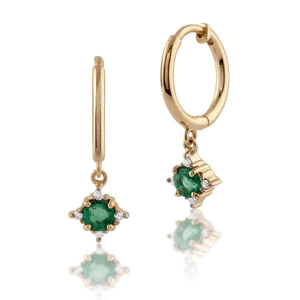 gemondo Classic Round Emerald & Diamond Hoop Earrings in 9ct Yellow Gold