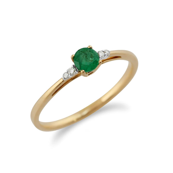 Gemondo Classic Round Emerald & Diamond Ring In 9ct Yellow Gold