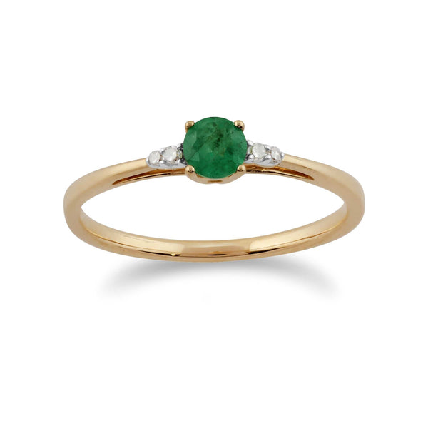 gemondo Classic Round Emerald & Diamond Ring in 9ct Yellow Gold