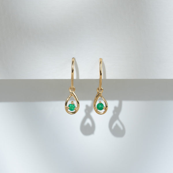 Gemondo Classic Round Emerald Drop Earrings In 9ct Yellow Gold