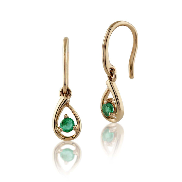 gemondo Classic Round Emerald Drop Earrings in 9ct Yellow Gold