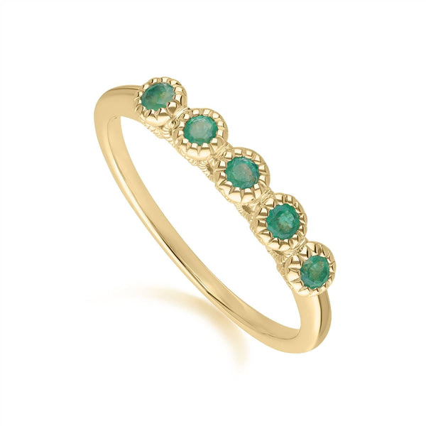 Gemondo Classic Round Emerald Five Stone Eternity Ring In 9ct Yellow Gold