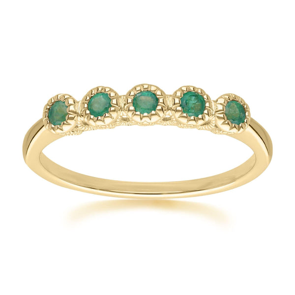 gemondo Classic Round Emerald Five Stone Eternity Ring in 9ct Yellow Gold