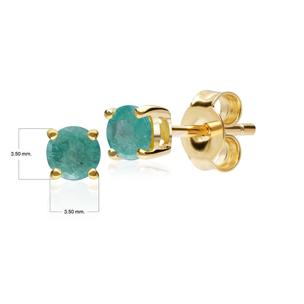 Gemondo Classic Round Emerald Stud Earrings In 9ct Yellow Gold 3.5mm