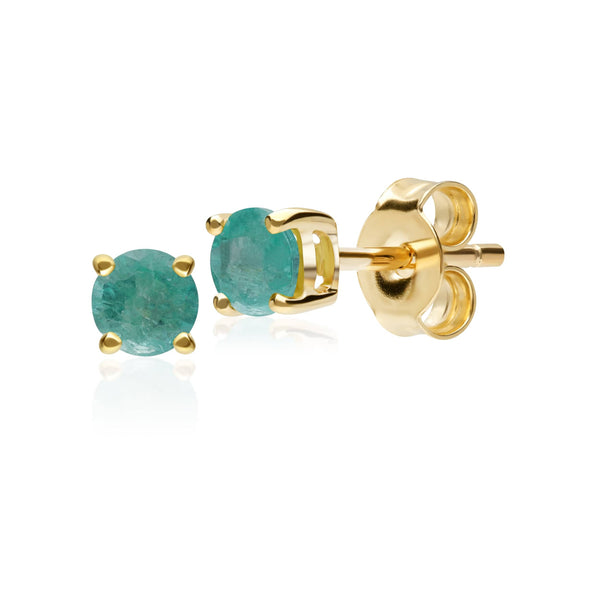 gemondo Classic Round Emerald Stud Earrings in 9ct Yellow Gold 3.5mm