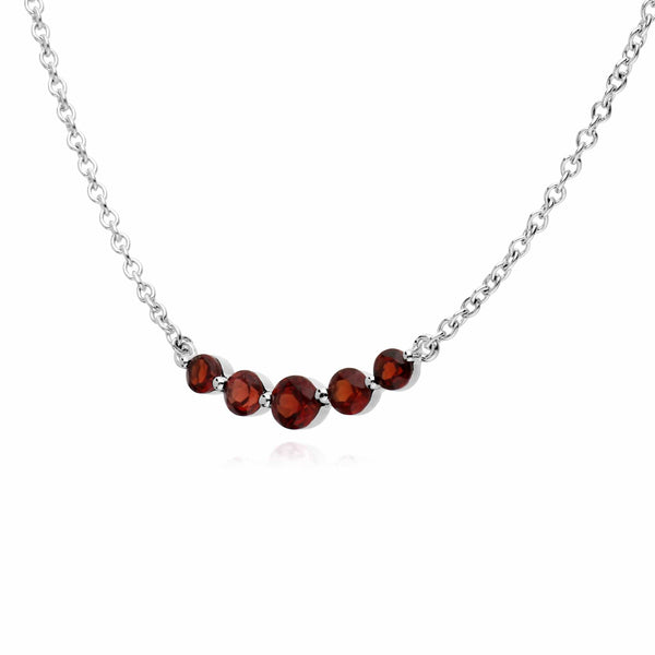 Gemondo Classic Round Garnet 5 Stone Gradient Necklace In 925 Sterling Silver