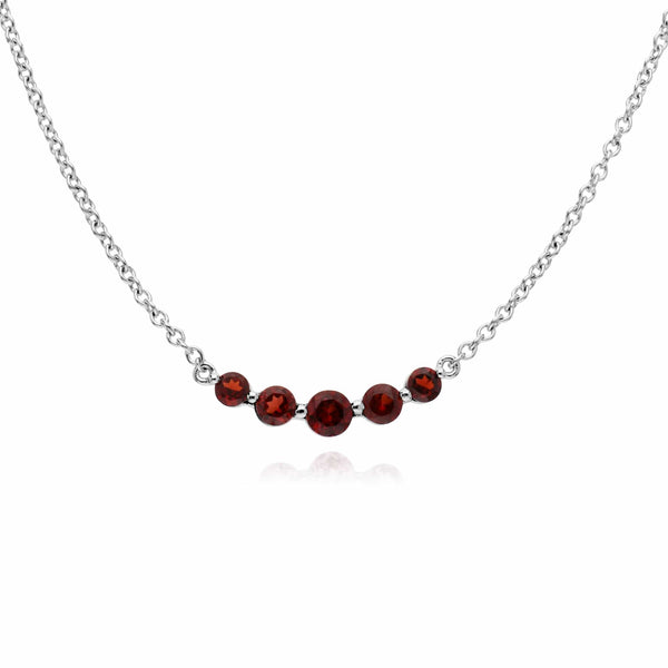 gemondo Classic Round Garnet 5 Stone Gradient Necklace in 925 Sterling Silver