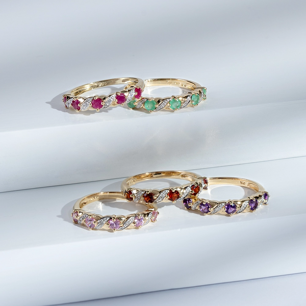 Gemondo Classic Round Garnet & Diamond Half Eternity Ring In 9ct Yellow Gold