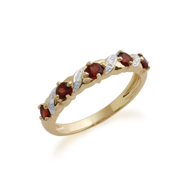 Gemondo Classic Round Garnet & Diamond Half Eternity Ring In 9ct Yellow Gold