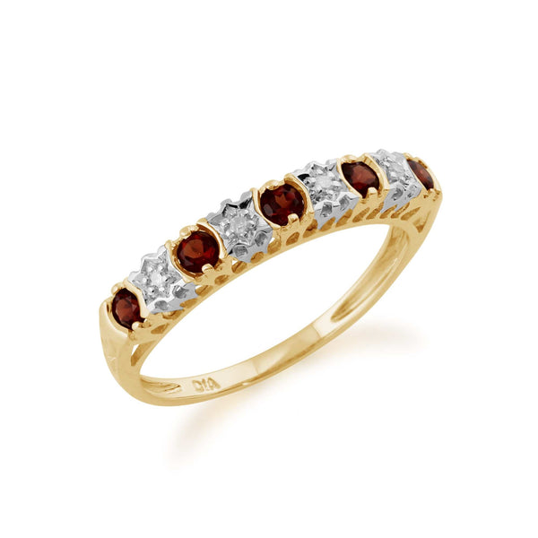 Gemondo Classic Round Garnet & Diamond Half Eternity Ring In 9ct Yellow Gold