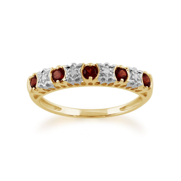 gemondo Classic Round Garnet & Diamond Half Eternity Ring in 9ct Yellow Gold