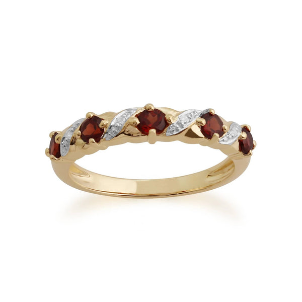 gemondo Classic Round Garnet & Diamond Half Eternity Ring in 9ct Yellow Gold