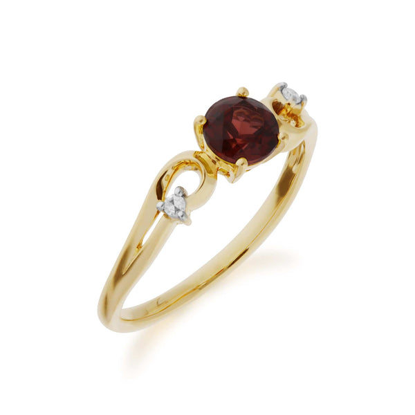 Gemondo Classic Round Garnet & Diamond Ring In 9ct Yellow Gold